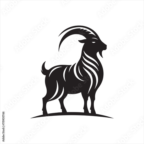 Celestial Curves: Goat Silhouette Silhouetted Against Night's Arc - Goat Black Vector Stock  © Vista