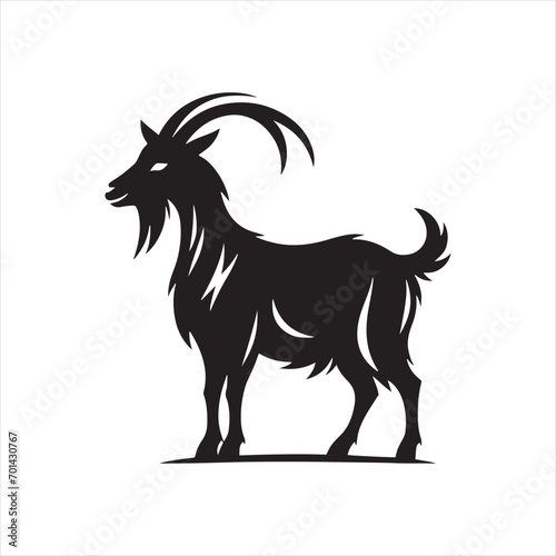 Radiant Reverie: Goat Silhouette Lost in Moonlit Daydreams - Goat Black Vector Stock
