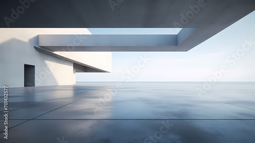 3d render of abstract futuristic architecture with empty concrete floor