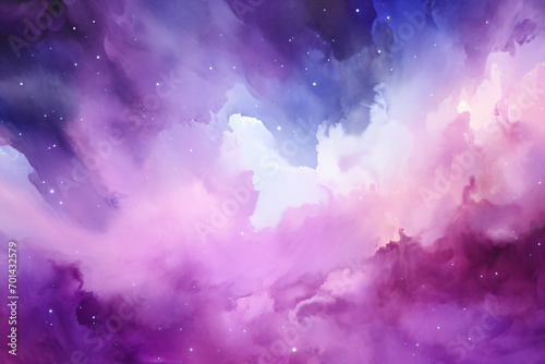 Watercolor blend of purple hues against a starry expanse.