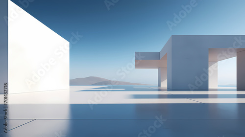 3d render of abstract futuristic architecture with empty concrete floor