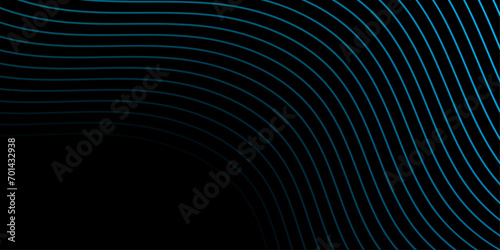 Abstract background with waves for banner. Medium banner size. Vector background with lines. Element for design isolated on black. Black and blue. Ocean, night, card