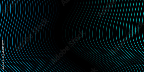 Abstract background with waves for banner. Medium banner size. Vector background with lines. Element for design isolated on black. Black and blue. Ocean, night, card