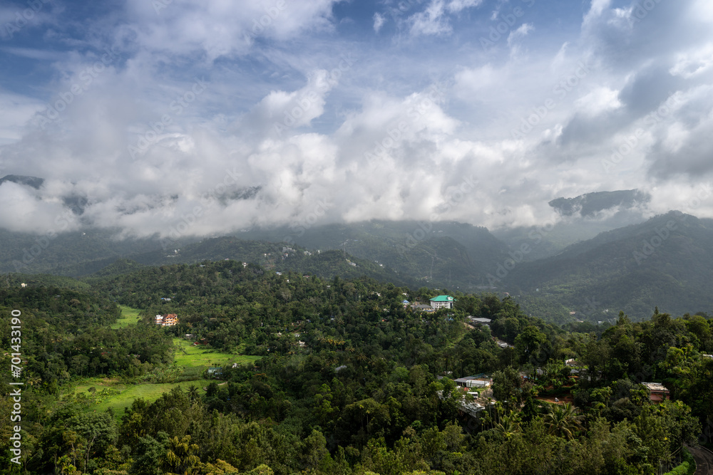 Mountains in Munnar with Beautiful clouds, Kerala, India