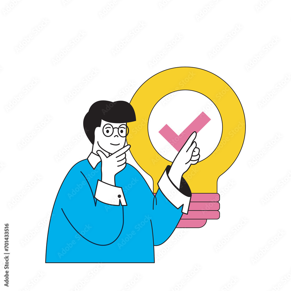 Design development concept with cartoon people in flat design for web. Man finding solutions, brainstorming and making research. Vector illustration for social media banner, marketing material. Design development concept with cartoon people in flat design for web. Man finding solutions, brainstorming and making research. Vector illustration for social media banner, marketing material.