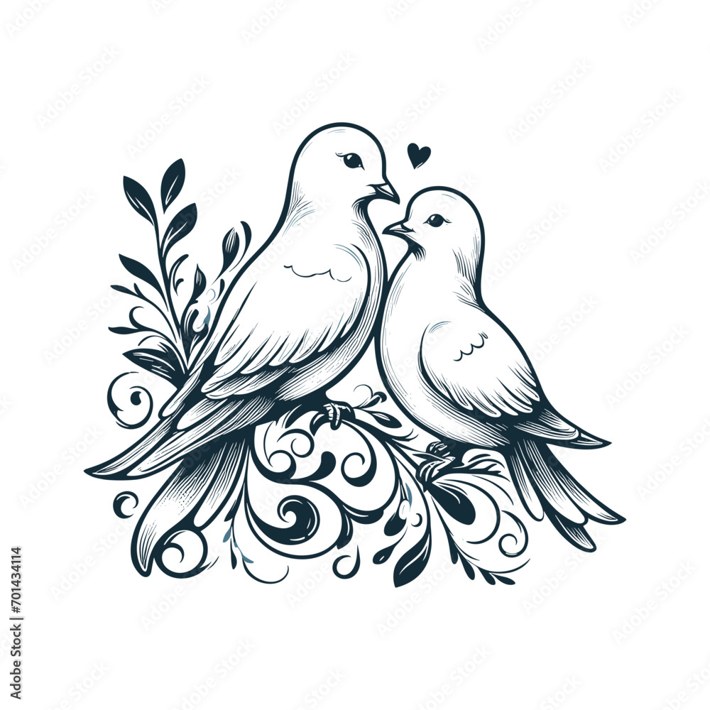 Dove in Love, Black and white Dove art Dove in Love, Black and white Dove art