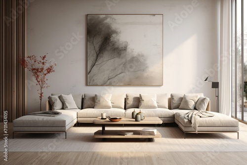 A luxurious white sofa in a spacious apartment living room