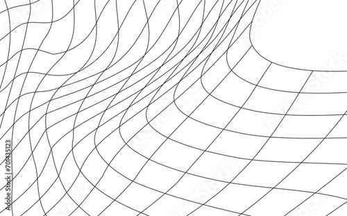 Illustration of a black fishing or football net.Checkered wavy background in doodle style.