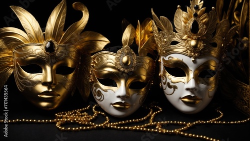 Carnival golden masks on black background