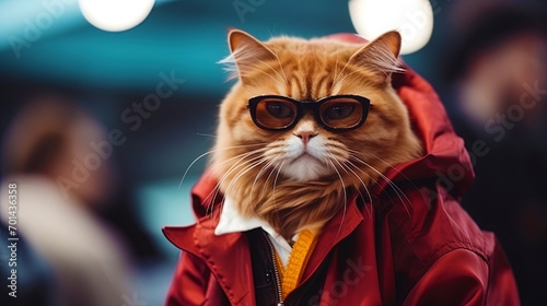 A model cat in stylish clothes at a cat show © JVLMediaUHD