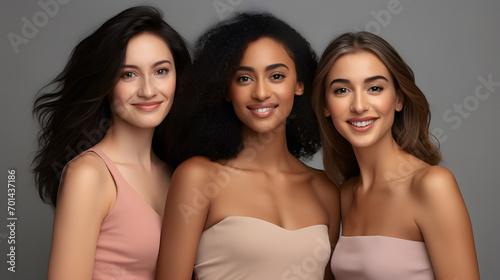 Diverse group of women standing together, multicultural female beauty, diversity concept.