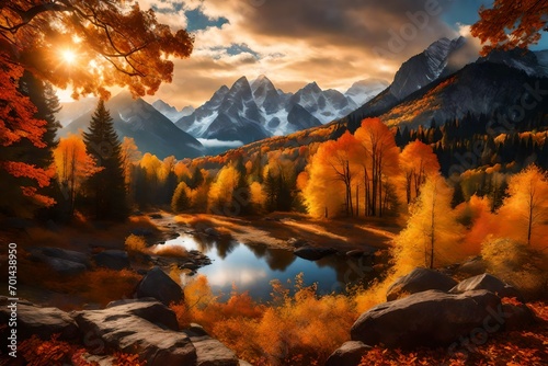 Picture an Autumn morning where the mountains are bathed in an exquisite play of light  casting a spell of serene beauty.
