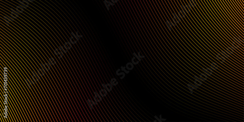 Abstract background with waves for banner. Medium banner size. Vector background with lines. Element for design isolated on black. Black, red and yellow photo