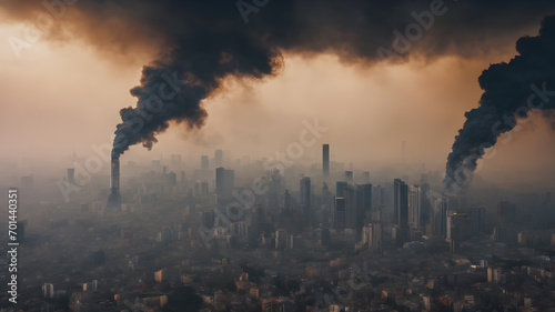Smoke and air pollution. Pollution of the atmosphere. air pollution concept. AI generated image