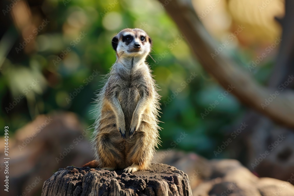 Fototapeta premium Suricata standing on a guard. Curious meerkat