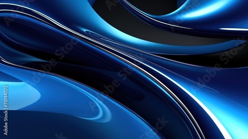 3d rendering of abstract metallic blue wavy with smooth lines background. Generate AI image