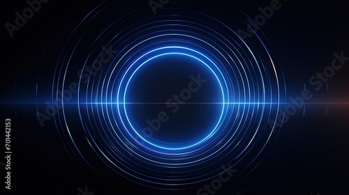 Abstract glowing circle lines on dark blue background. Geometric stripe line art design. Modern shiny blue lines. Futuristic technology concept. Generative Ai