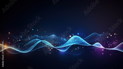 Abstract Waving Particle Technology Background Design. Abstract wave moving dots flow particles, hi-tech and big data background design. Generative Ai