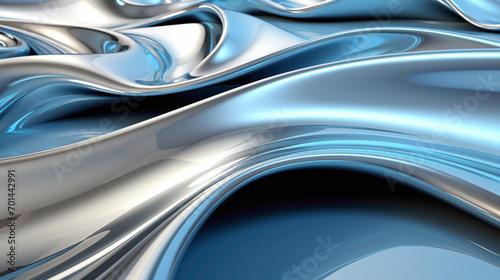 A sleek silver abstract background with metallic reflections and futuristic elements.
