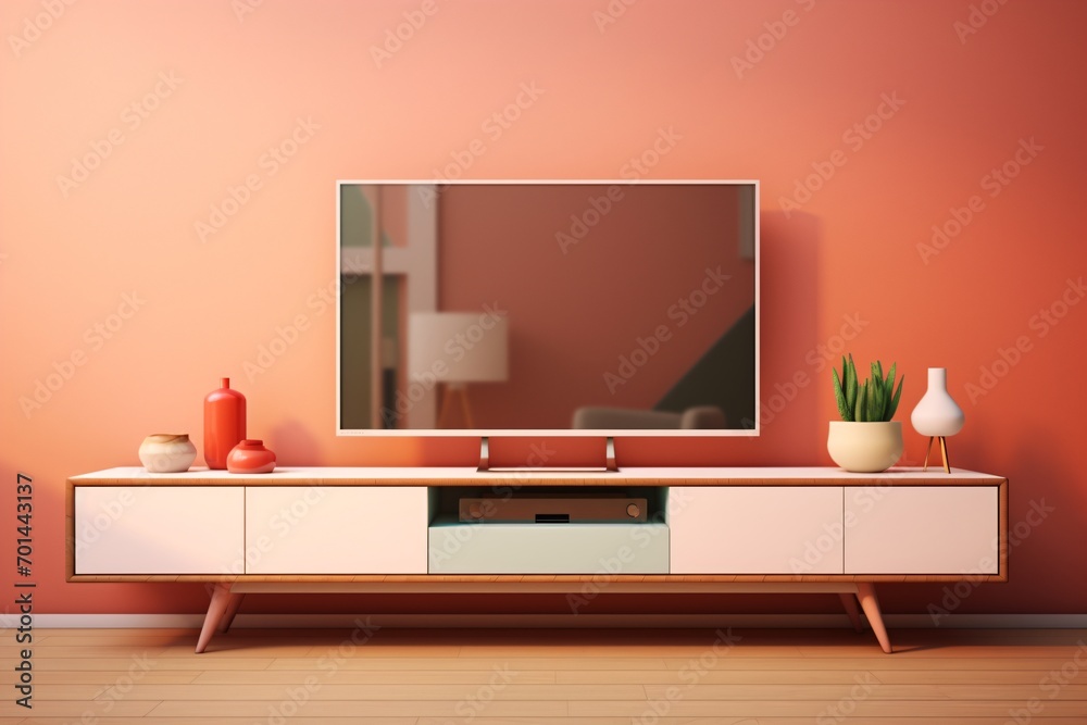 Living room of a house with tv hanging on wall and furniture Living room of a house with tv hanging on wall and furniture