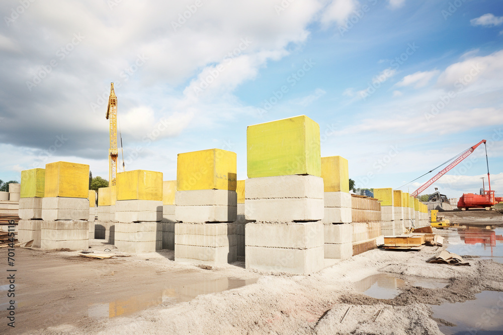 Concrete blocks stacked for dam construction Concrete blocks stacked for dam construction