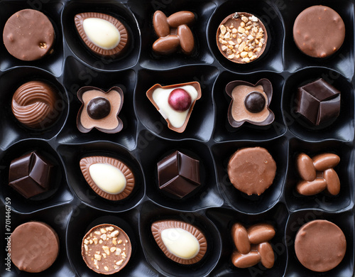 Close-up view of chocolate box, top view. © Hazal