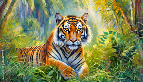 Close up of bengal tiger,digital oil painting