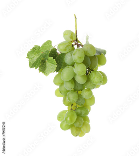 Fresh ripe grapes and leaves isolated on white