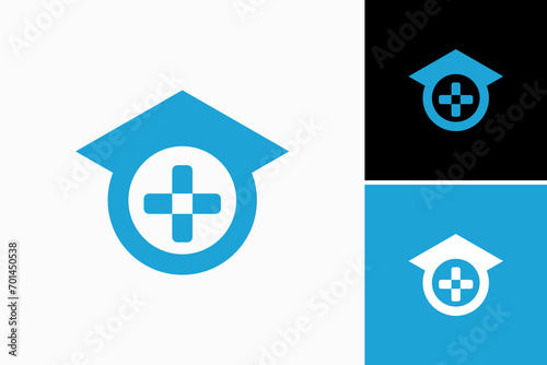 graduation cap and cross medical Vector Logo Premium