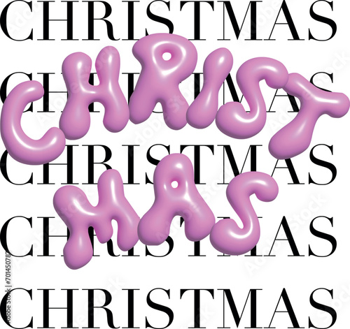 3d vector realistic christmas party poster template, banner, flyer, 3D inflated font, type, text, pink color