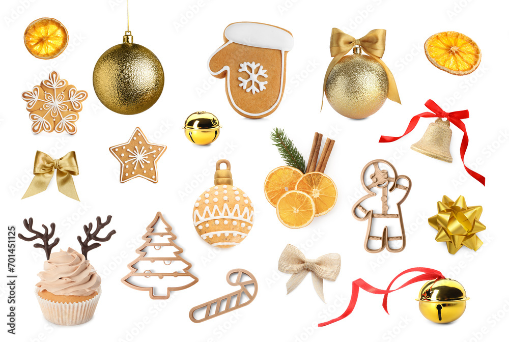 Christmas celebration stuff isolated on white, collection Christmas celebration stuff isolated on white, collection