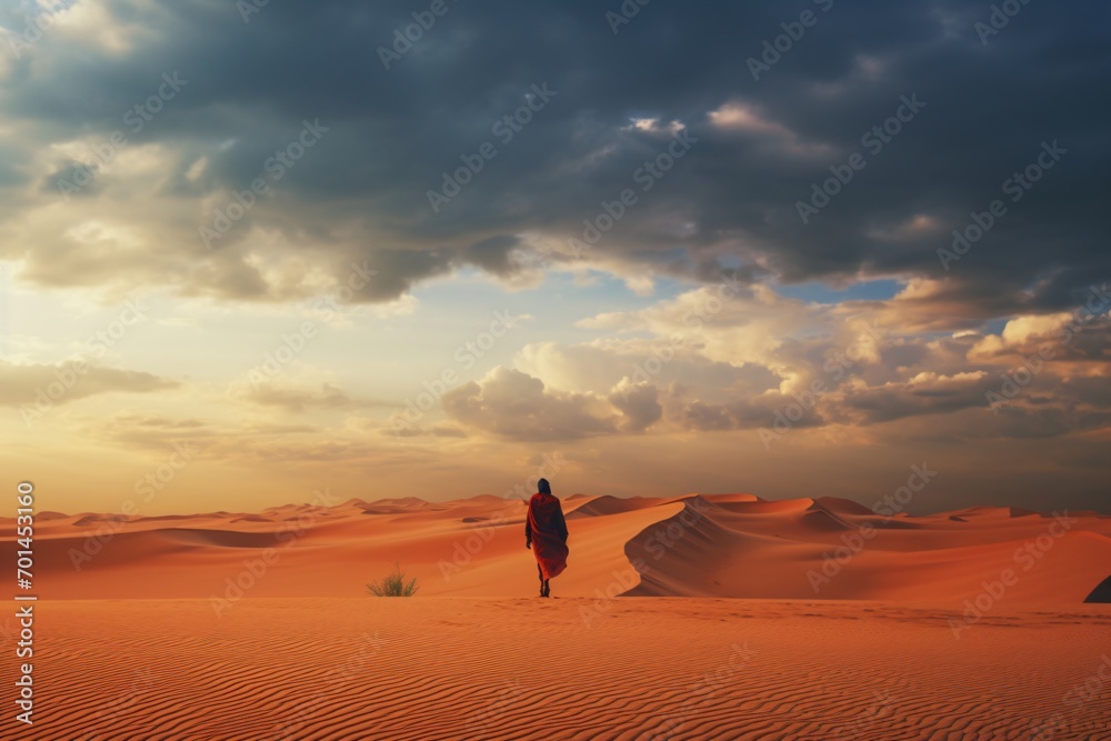 A person alone in a beautiful landscape A person alone in a beautiful landscape