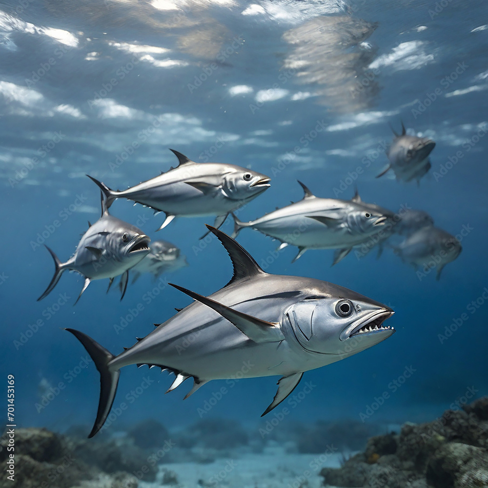 Fototapeta premium Tunas Spectacular Odyssey into the Depths of Oceanic Prowess and Conservation Triumphs ai generated