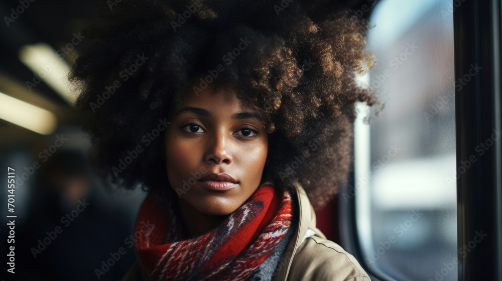 Confident Black Woman Portrait on the Public Transit in Berlin Confident Black Woman Portrait on the Public Transit in Berlin