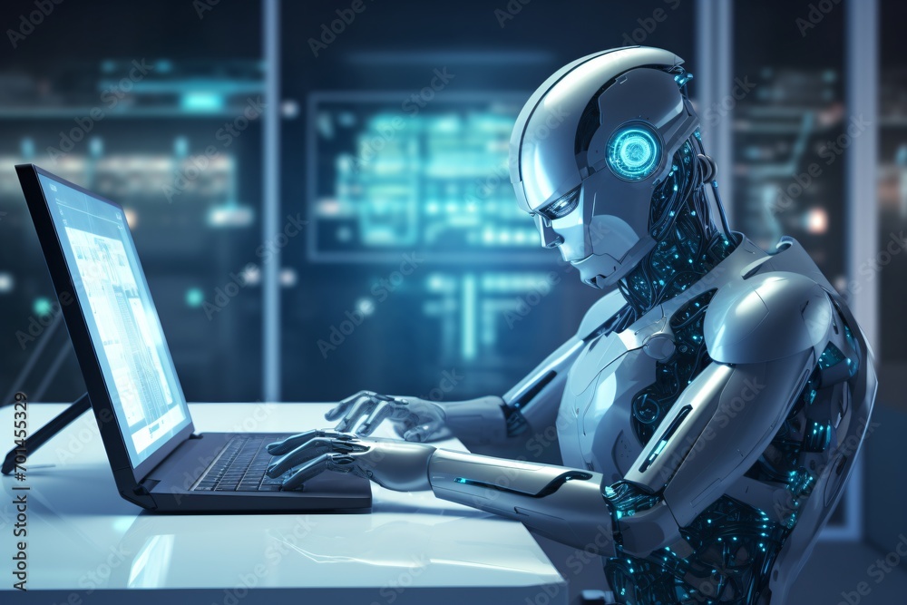 AI robots working on computers AI robots working on computers