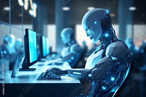 AI robots working on computers