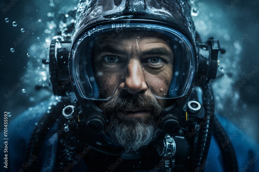 Closeup of a scuba diver underwater Closeup of a scuba diver underwater