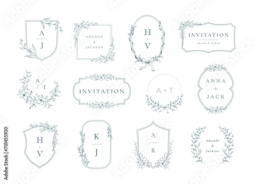 Elegant monogram wedding floral graphic logo design emblem