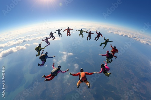 A group of people skydiving and making a formation in the sky © Tarun
