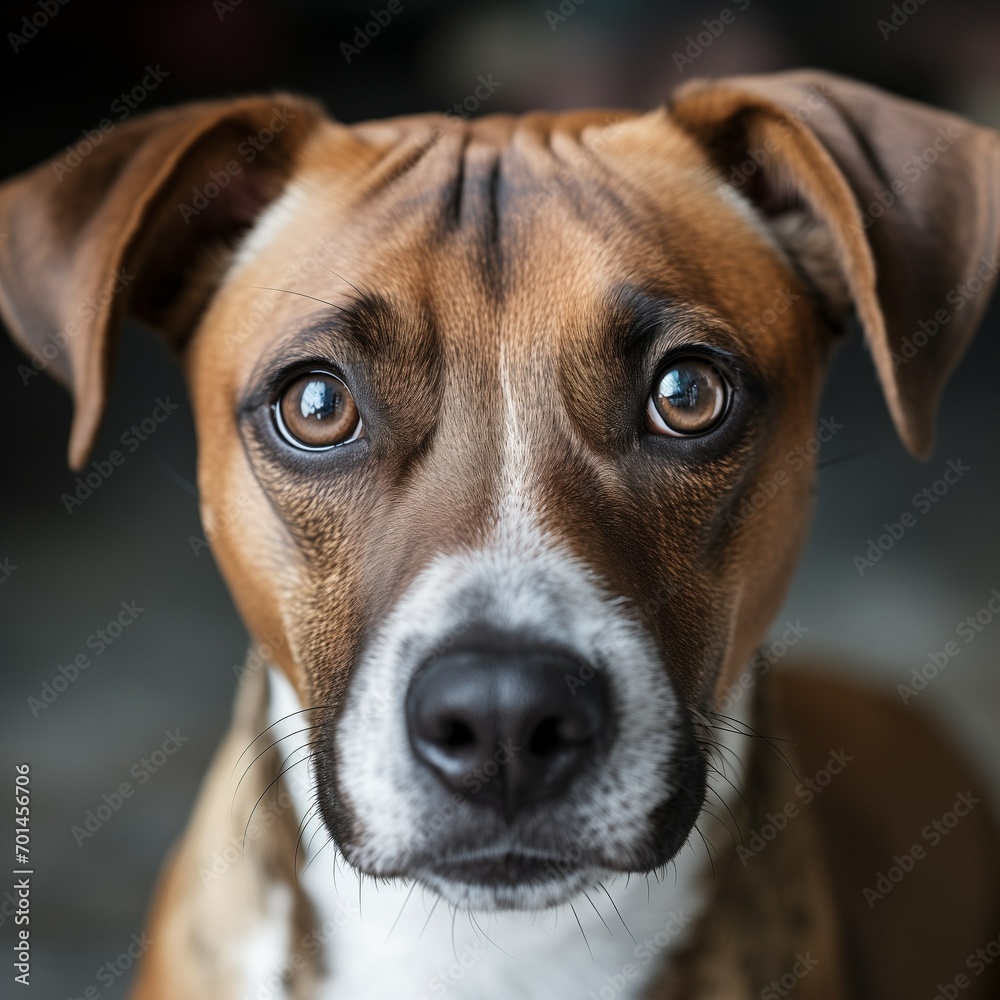 A close-up of a rescued dog with hopeful eyes A close-up of a rescued dog with hopeful eyes