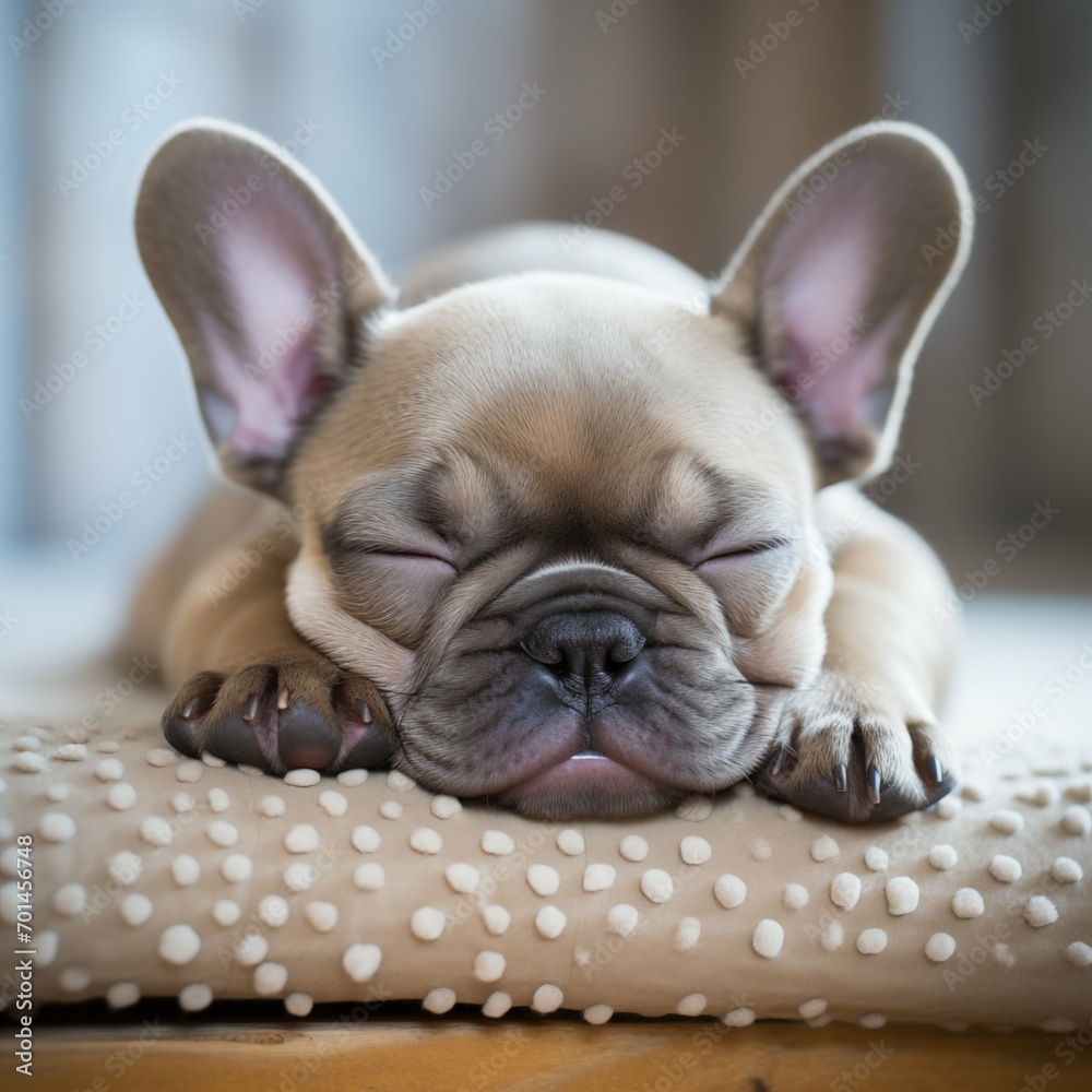 Adorable French Bulldog sleeping cozy