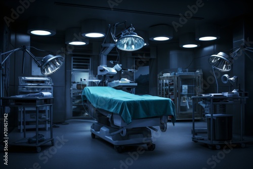A dark operating room in a hospital - scary and haunted scene settings photo