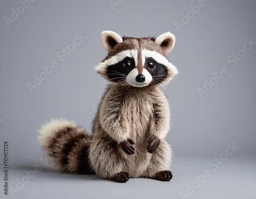 Cute Alert Raccoon Sitting Up with Adorable Expression on Neutral Background