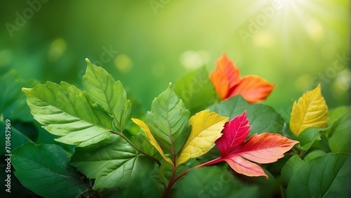 summer green leaves with colorful background 