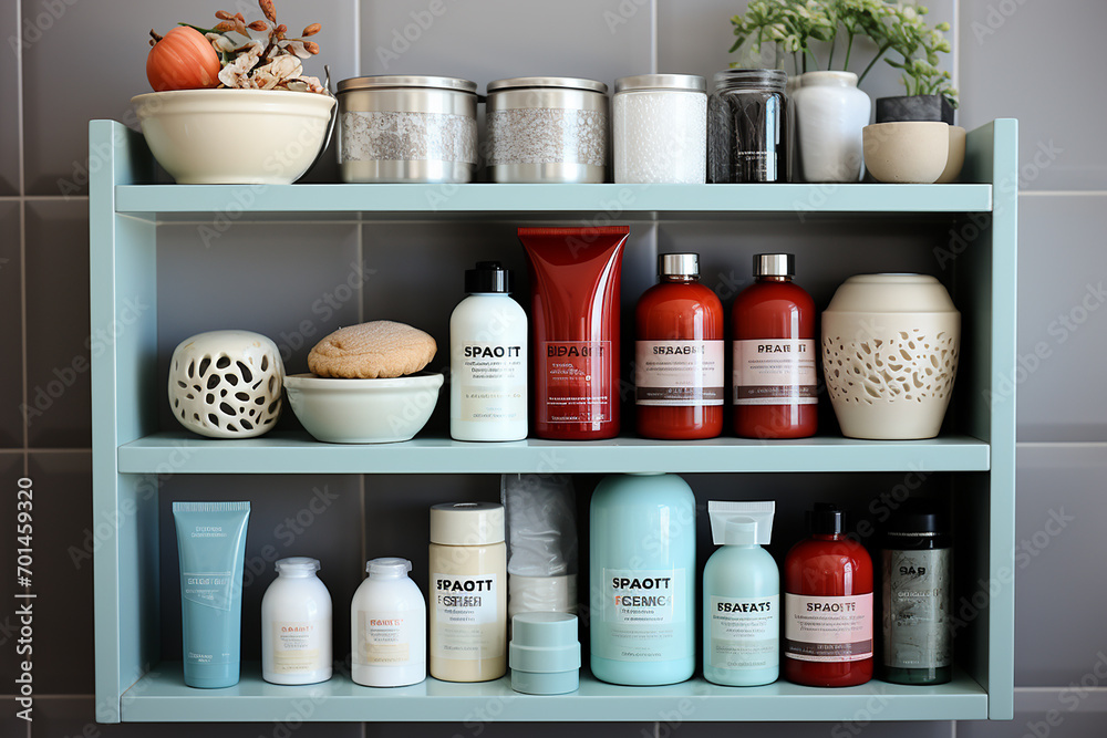 Generative AI - Shelves with a lot of products for body and skin care Generative AI - Shelves with a lot of products for body and skin care
