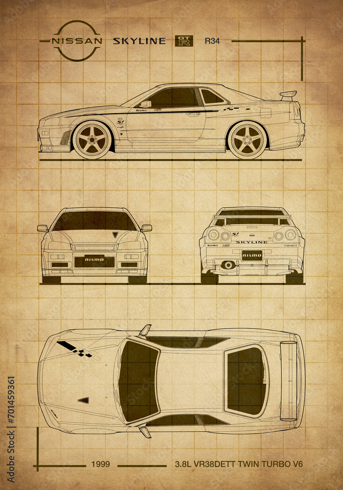 Nissan Skyline GTR blueprint Stock Illustration Adobe Stock