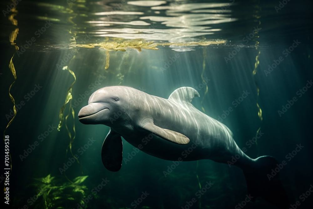 Fototapeta premium Closeup of a dolphin swimming in the ocean