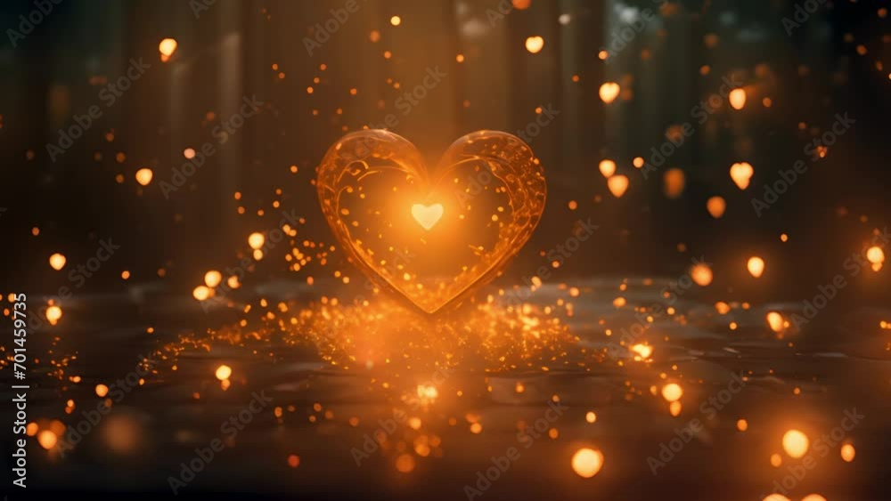 Golden heart, Valentine's Day. Gold background bokeh lights heart soft, heart background colorful cute, heart bokeh light for dark wallpaper, light heart glitter for valentine backgrounds, blurred spa