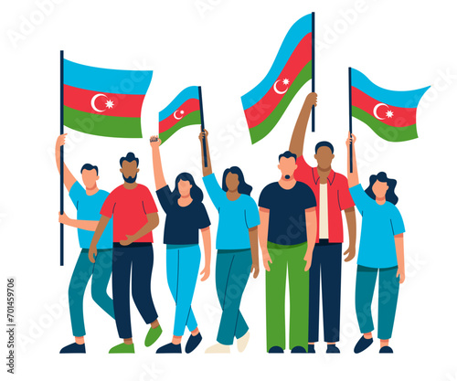 People are carrying flags of Azerbaijan, the people are on strike and chanting. Anarchy and revolution. The parade of voters