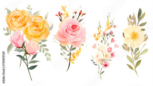 Fototapeta Naklejka Na Ścianę i Meble -  Floral frame with watercolor flowers, decorative flower background pattern, watercolor floral border background